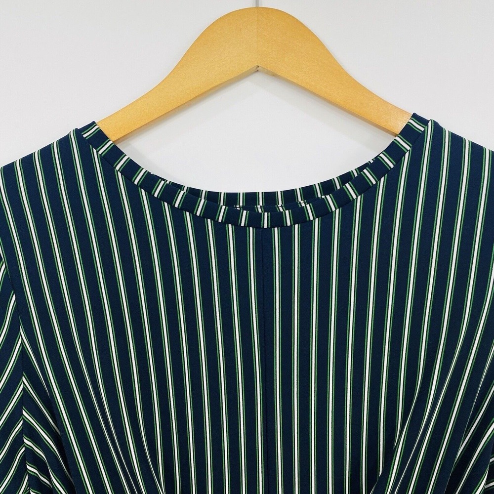 ANN TAYLOR Womens Midi Dress Petite 10P Blue Green Stripe Sheath 3/4 Sleeve Chic - Picture 3 of 13
